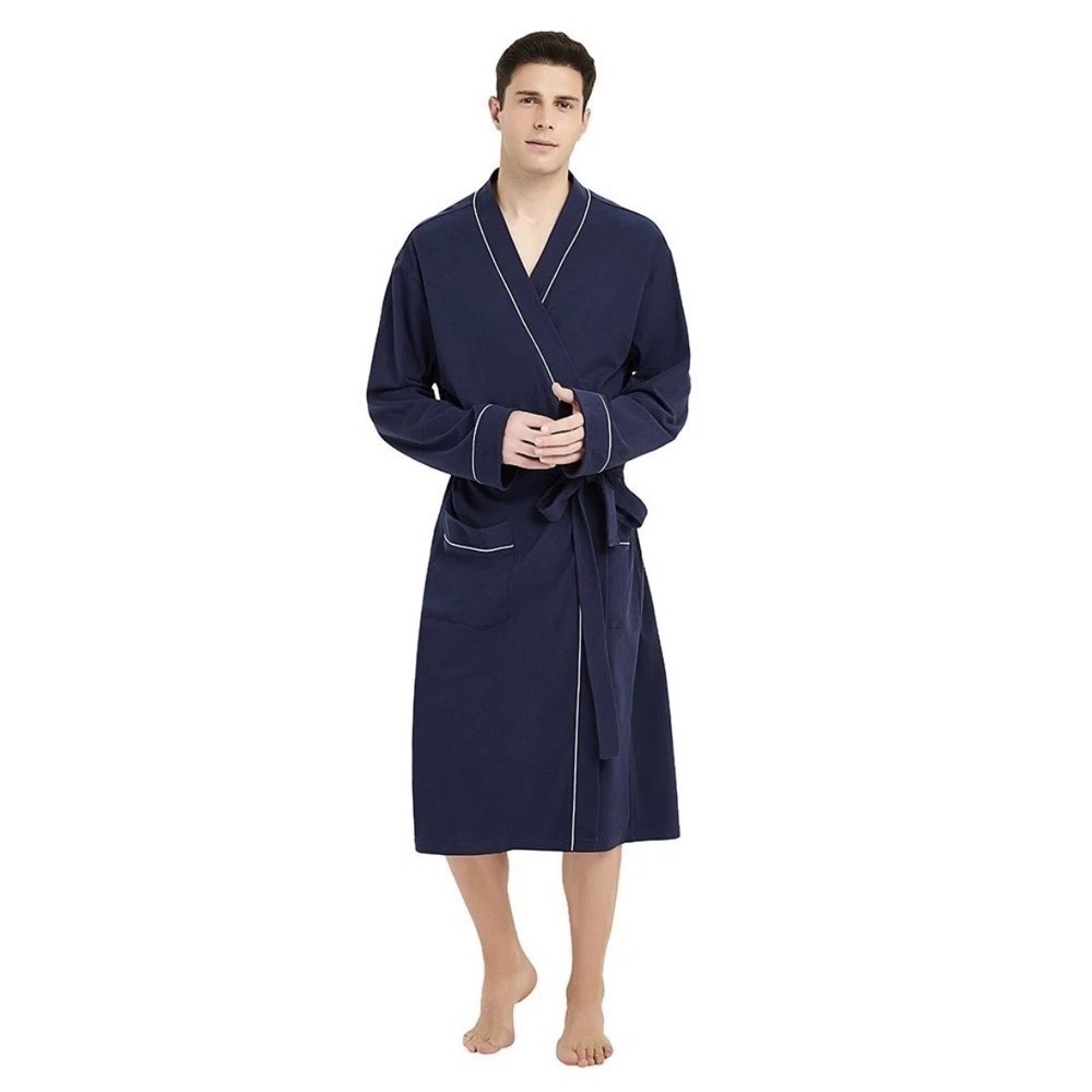 NEW U2SKIIN Mens Cotton Robe Navy Blue Knit Bathrobe 2XL-3XL Lightweight NWT